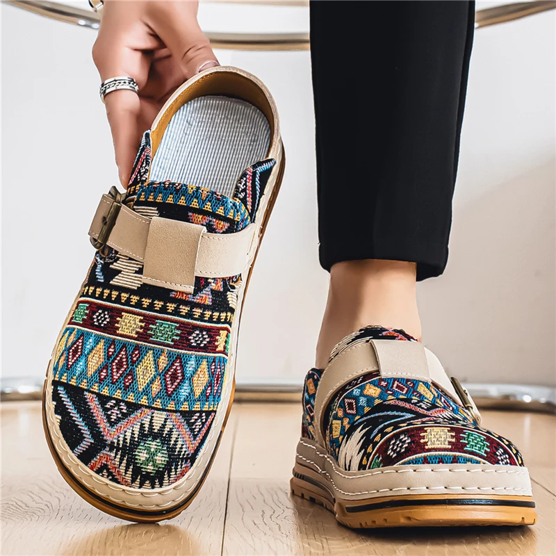 Mules Man Slip On Flats Half Shoes for Men Open-back Loafers Slippers Flat Sneakers Backless Casual Shoes Platform Slide Sandals