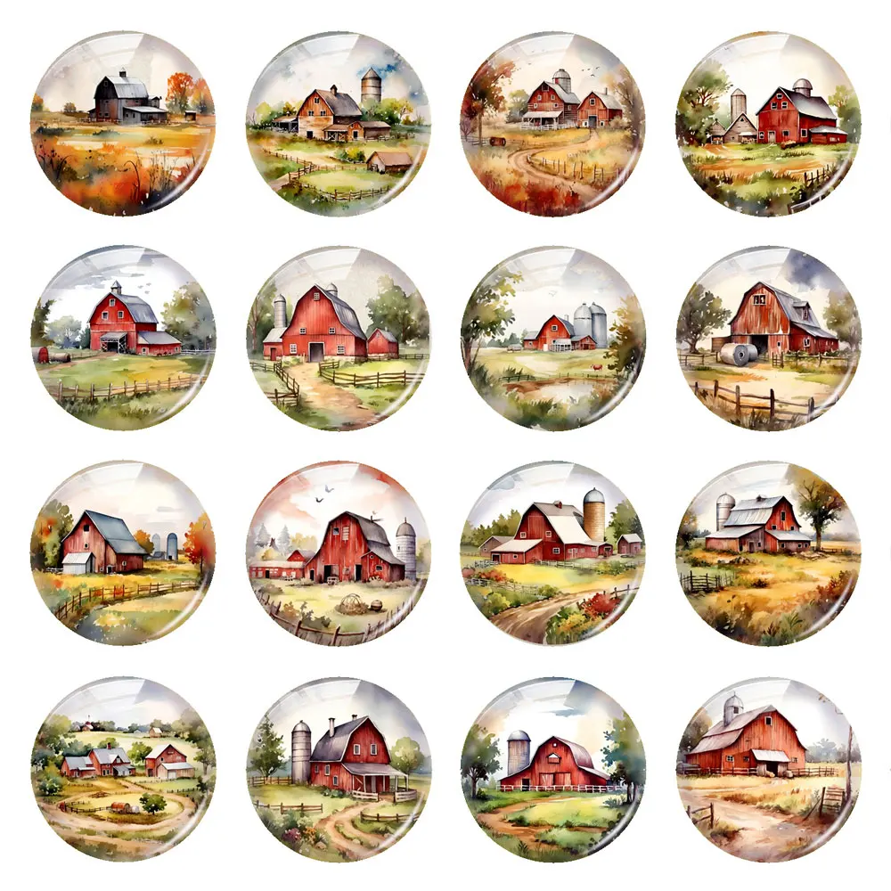 Handmade Farm House Autumn Fall Photo Glass Cabochon Charms Demo Flat Back Cameo For Diy Jewelry Making Findings Accessories