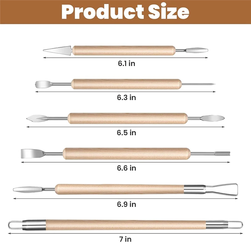 MAKE-プロフェッショナルポリマークレイツールキット-6個の粘土彫刻ツール、トリミング、成形、モールド作成用の木製ハンドル付き