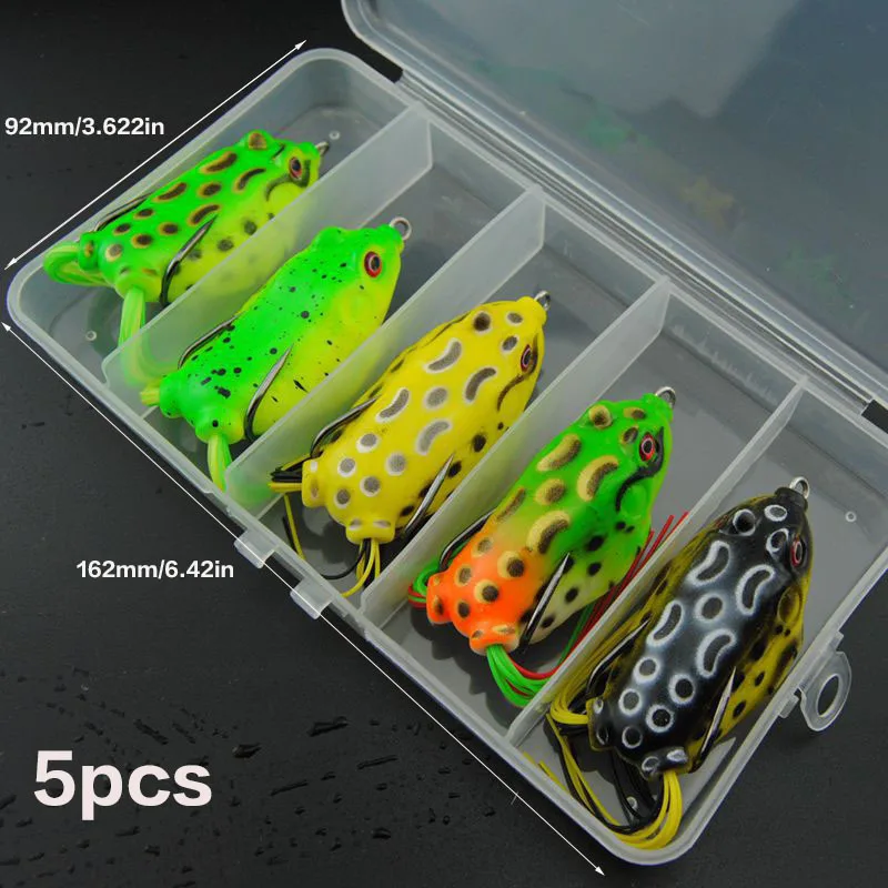 5 Pieces of High-Quality Frog-Shaped Baits with Storage Box - Sharp Hooks and Realistic Design, Suitable for Upper Freshwater Fishing