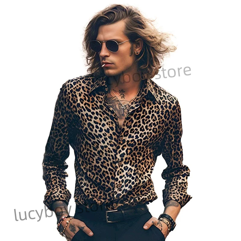 

Mens New Luxury Long Sleeve Leopard Print Shirt Men Button Business Shirts Shirt For Man Casual Shirts Oversize Top Men Clothing