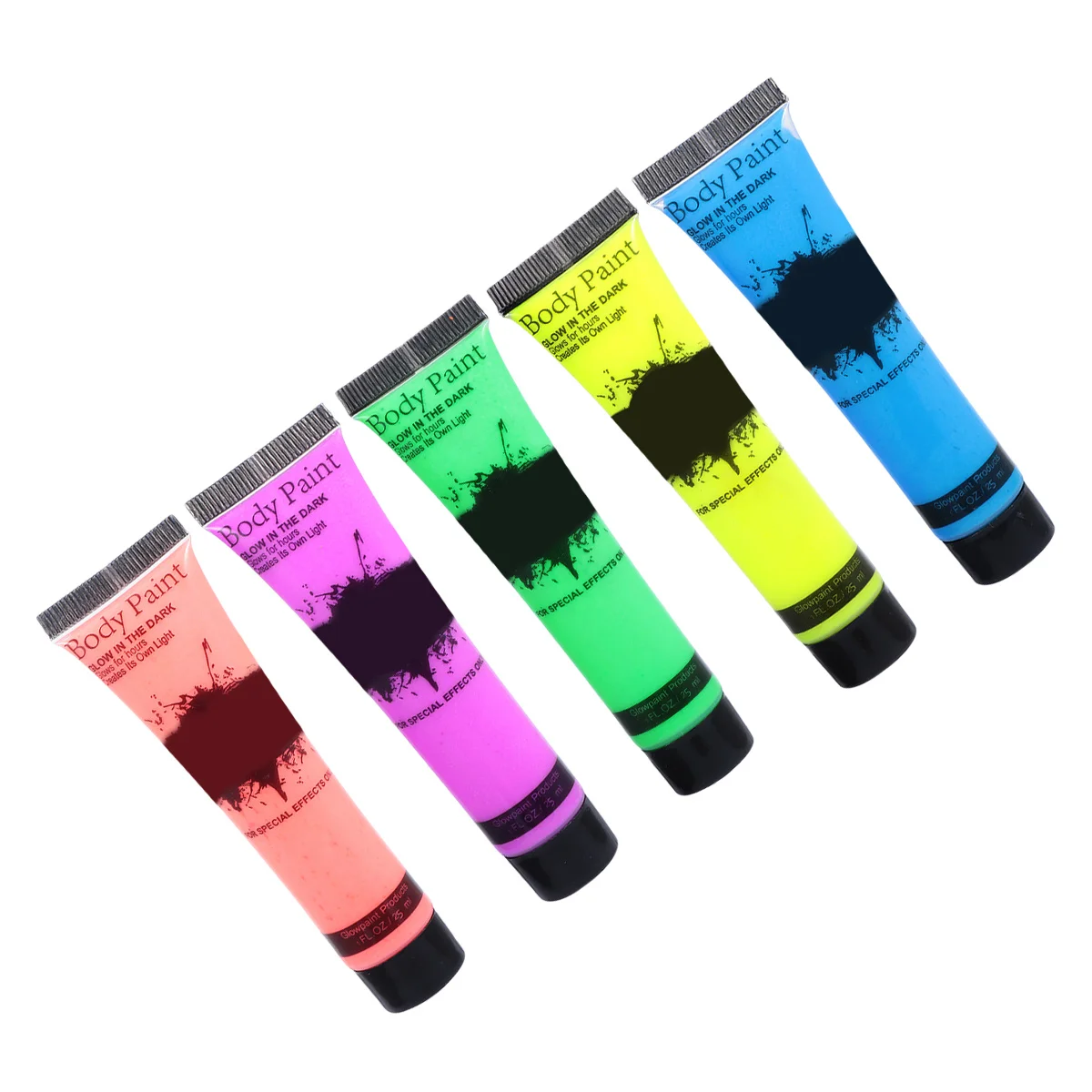 5 szt. Fluorescencyjnych farb do ciała, bezpieczne farby do twarzy, zmywalne neonowe makijaże, farby do ciała reagujące na promieniowanie UV na imprezy, festiwale, sesje zdjęciowe i wieczorne wyjścia.