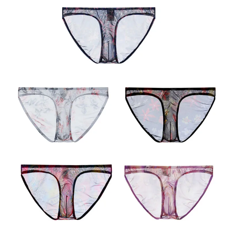 

5 шт. мужские сексуальные прозрачные трусы из ледяного шелка, сетчатая прозрачная сумка, эластичные бесшовные трусы, нижнее белье, прозрачные мужские трусы