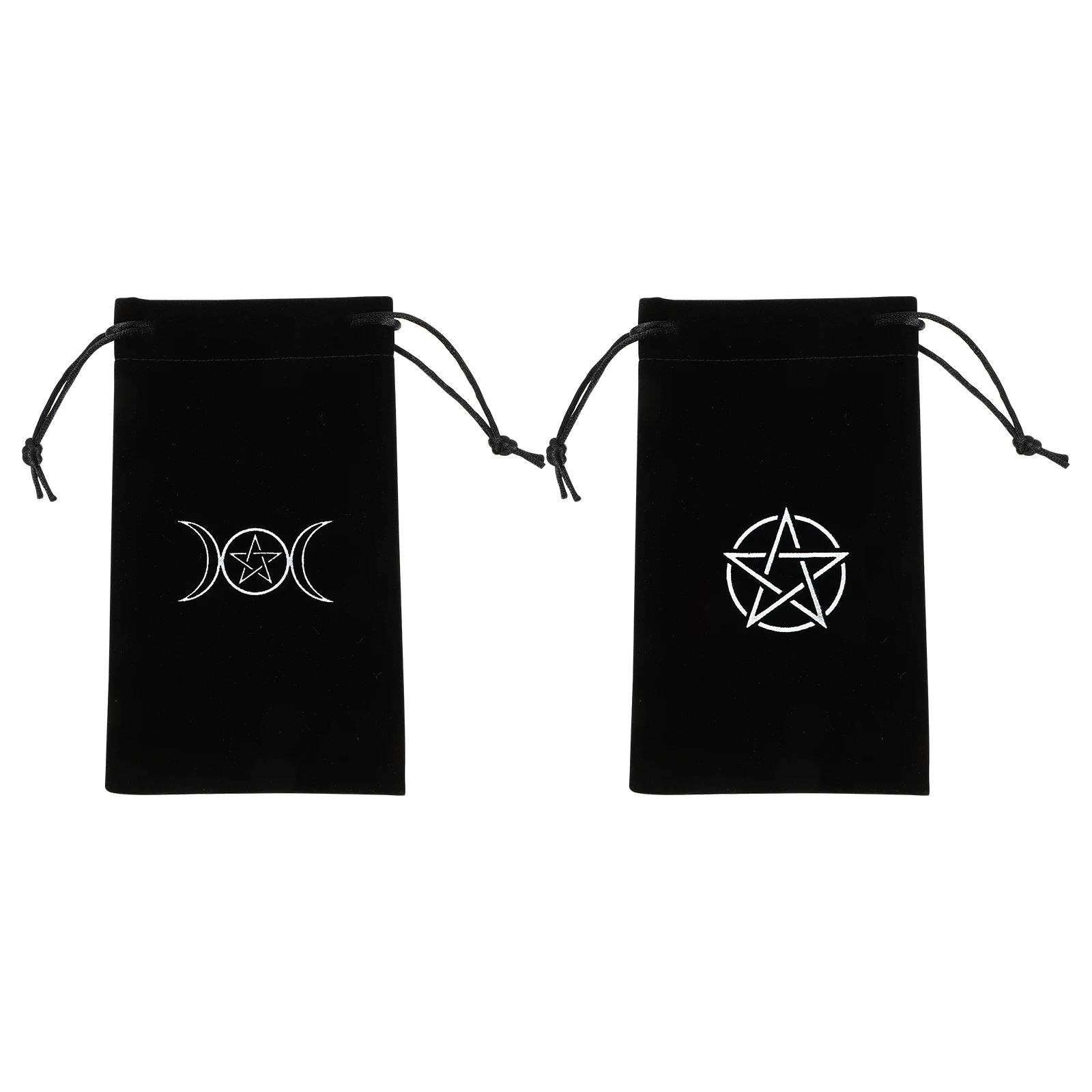 

2 Pcs Tarot Storage Bag 100x180mm Black Velvet Drawstring Bags for Cards Jewelry Gift Pentacle Pattern Lightweight Portable