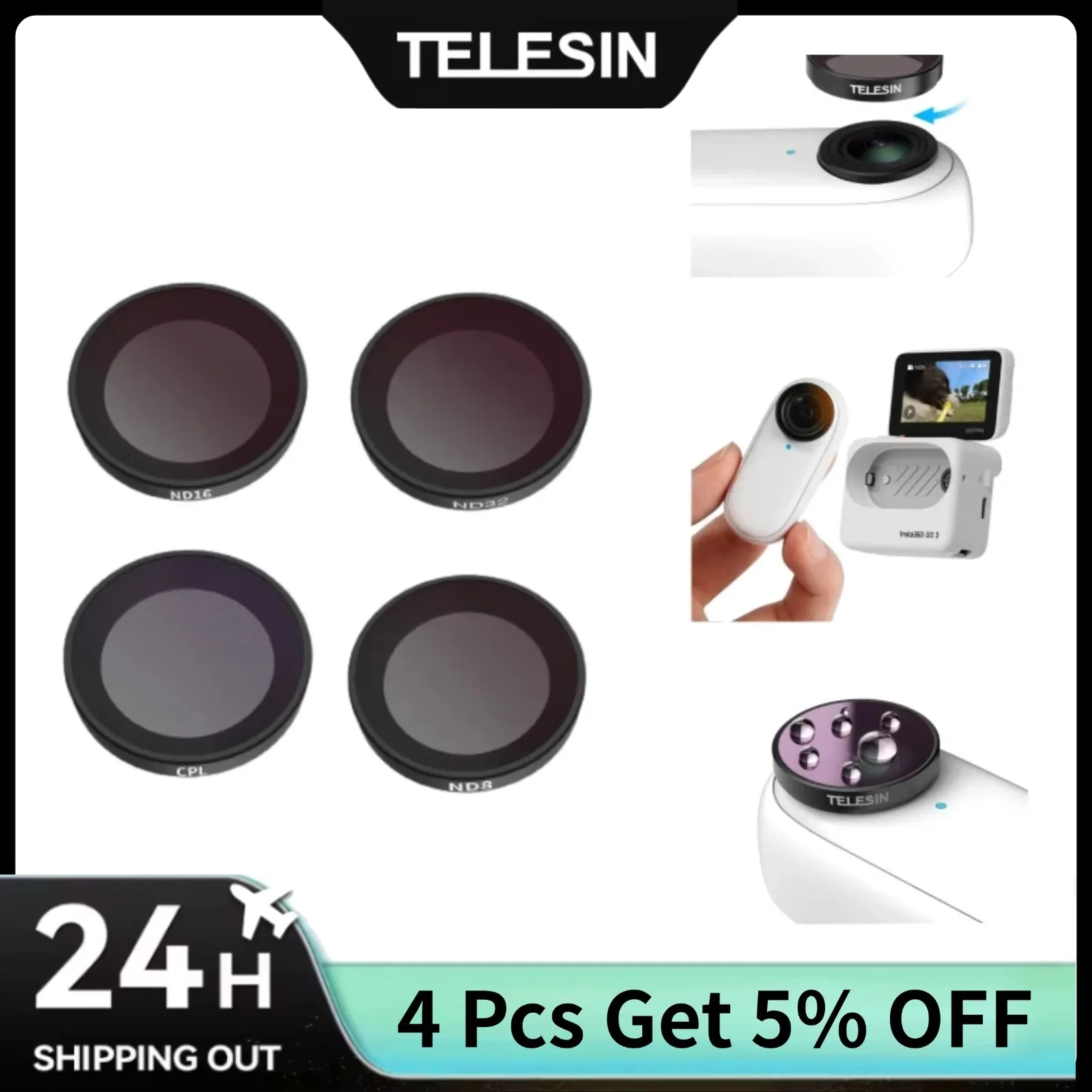 

Набор фильтров TELESIN CPL + ND8/16/32 для объектива Insta360 GO 3 2 HD Стекло SCHOTT водонепроницаемый пыленепроницаемый фильтр с рамкой из алюминиевого сплава