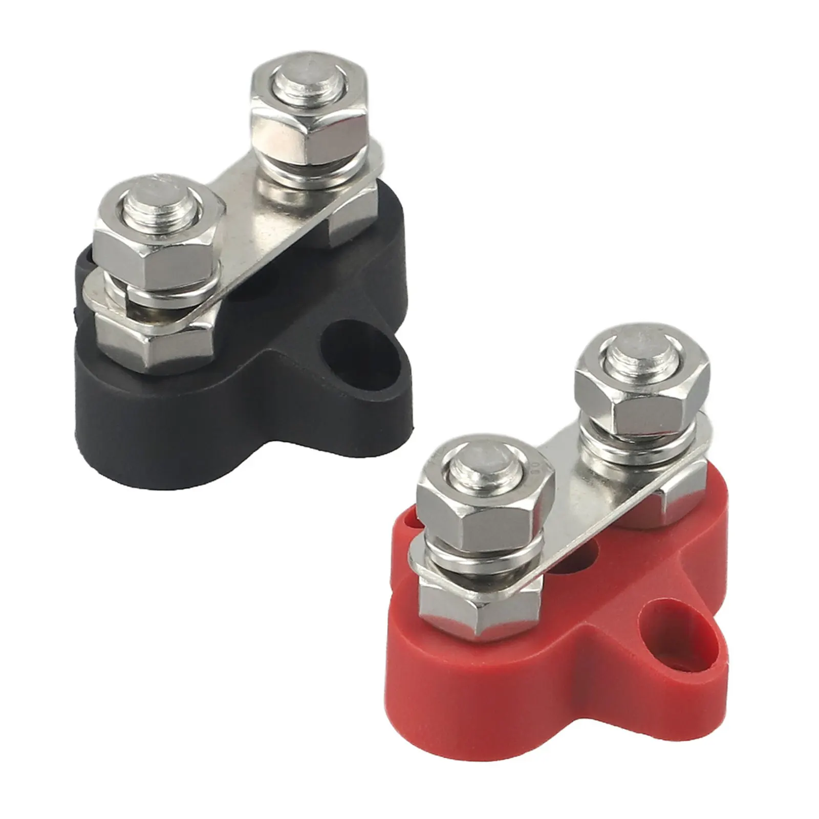 Dual Bolt Battery Terminal Blocks 2PC with M8 Screw Connection for DC 12 48V For Car Marine and Trailer Power Systems