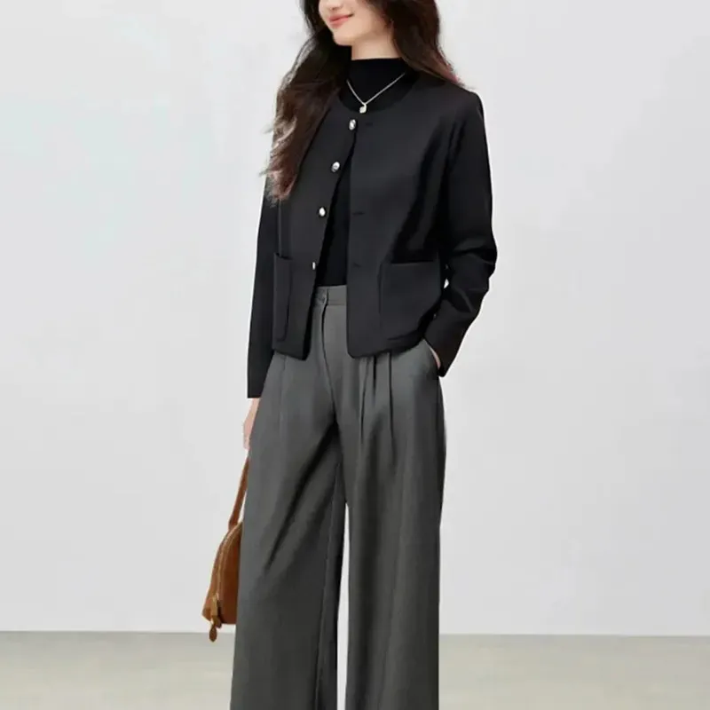 Chaqueta informal de Tweed de lana con cuello redondo para mujer, prendas de vestir exteriores de moda coreana, abrigo corto elegante de lana, ropa femenina B1390 2026