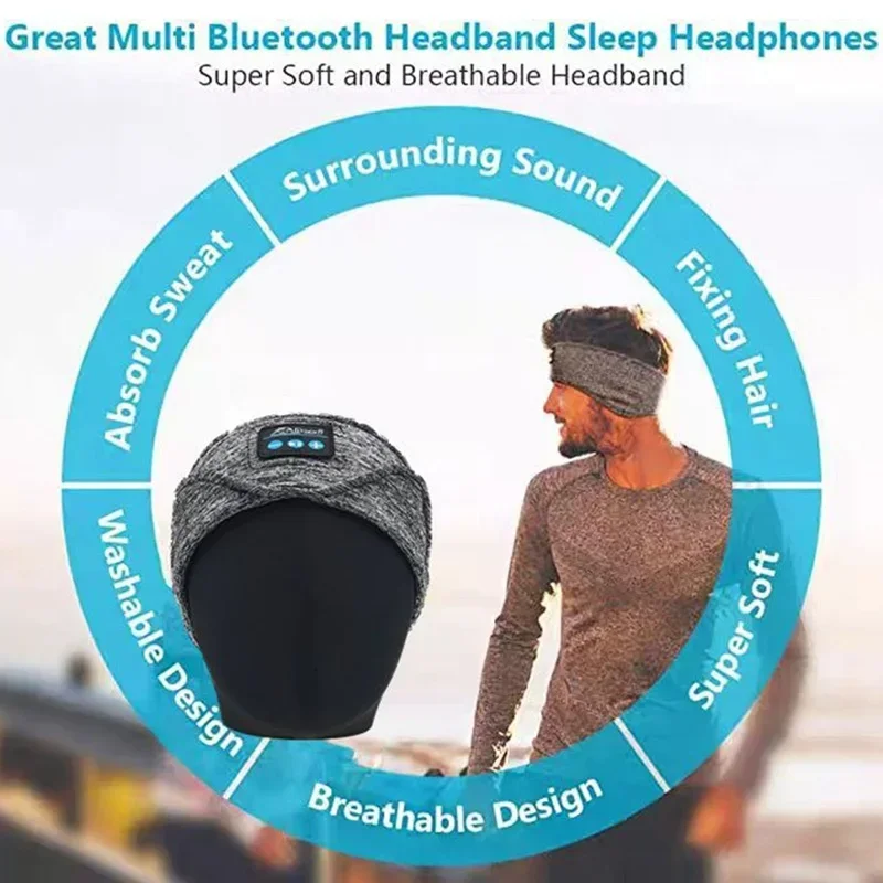 Wireless Bluetooth Headband and Sleep Eye Mask 2-in-1 Running Sports Elastic Sweat-proof for Listening to Music and Sleeping