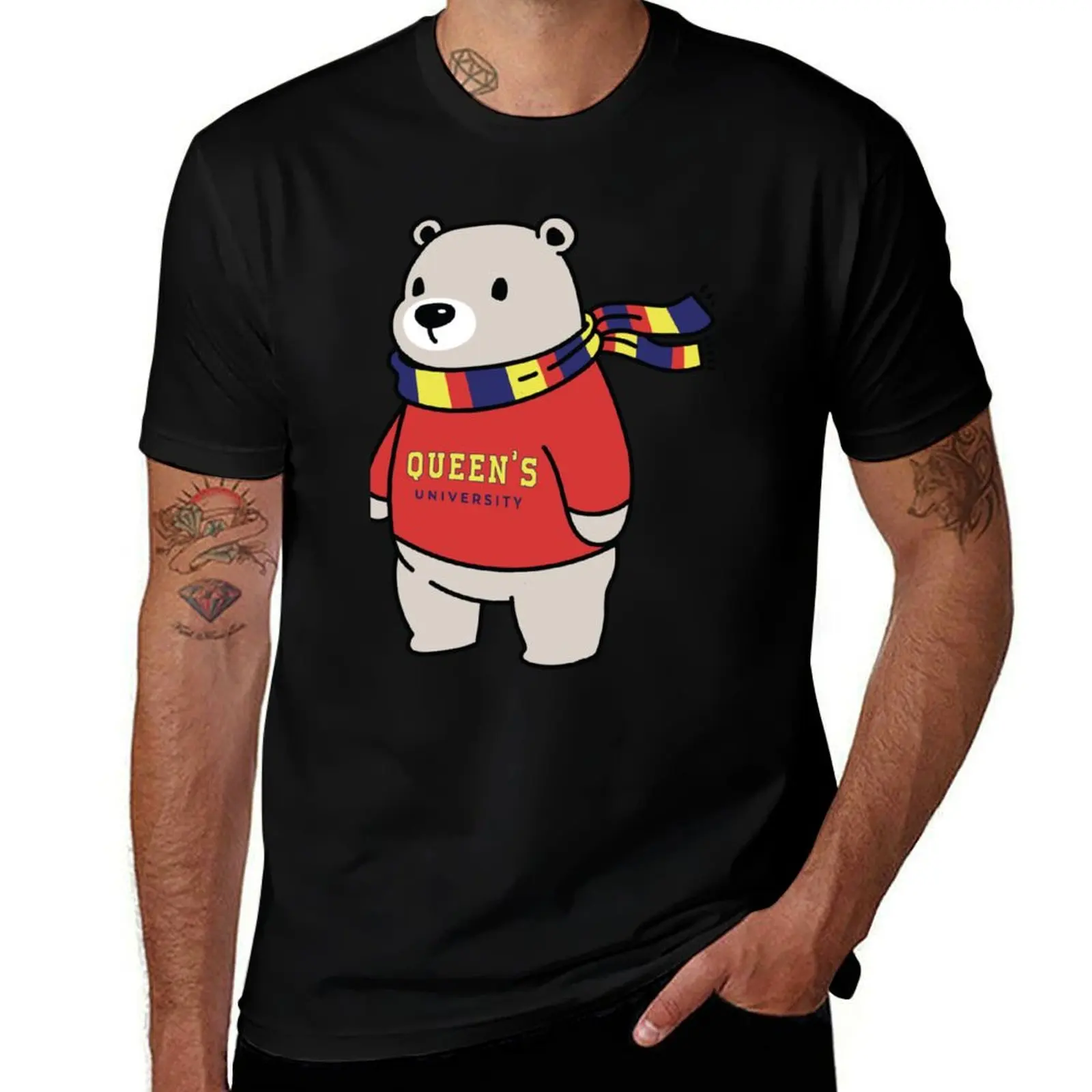 Queens University Bear with Sweater Sticker T-Shirt Daily Wear Print T-Shirt
