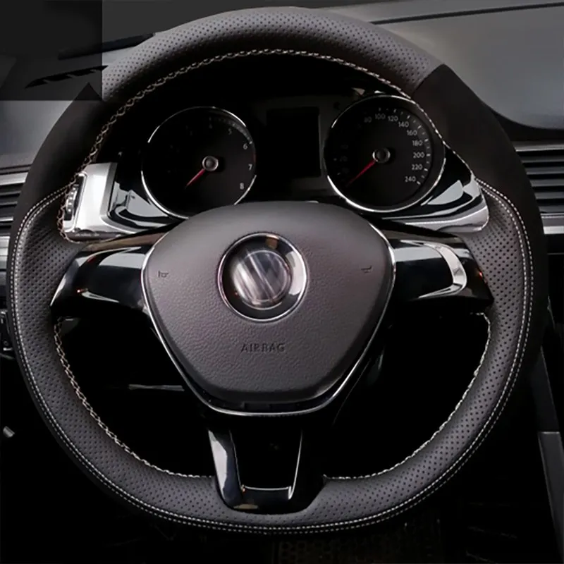 

Hand-Stitched Black brown Genuine Leather car Steering Wheel Cover For Volkswagen VW Polo jetta Passat B8 Golf 7 Mk7 Auto parts