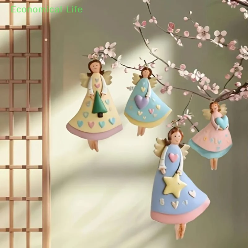 4PCS/Set Wooden Xmas Tree Vintage Hanging Ornament Angel Hanging Decor Fantasy Decor For Home New Year Gift Christmas Decor