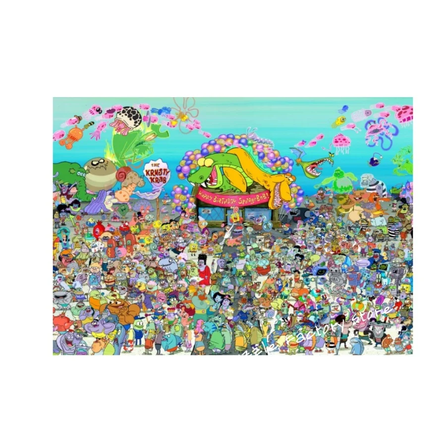 Puzzles Spongebob Squarepants Figures Large Collection Wooden Jigsaw Puzzle Pieces for Adults Kids Toys High Difficulty Game