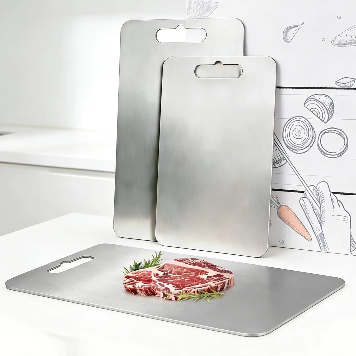 

Titanium Cutting Board Set - Dishwasher Safe, Reversible Design for Kitchen & Outdoor Use (3 Pieces)