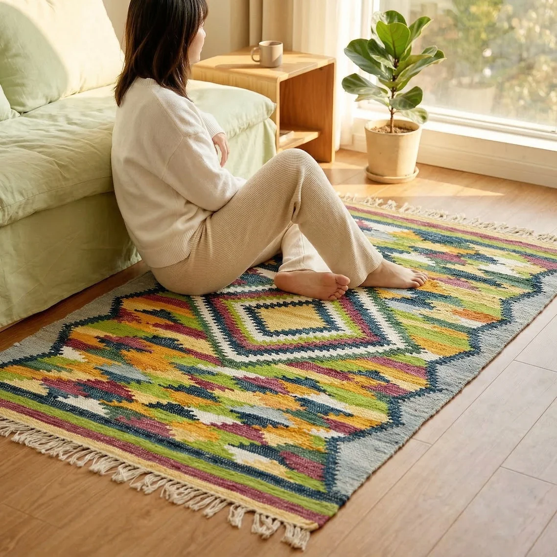 Imported Cotton Woven Living Room Carpet Handmade Tassel Sofa Coffee Table Floor Mat Washable Foldable Bedside Area Rug Bohemia