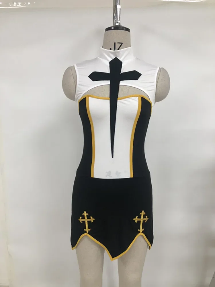 Hete Halloween Missionaris Maagd Mary Religieuze Zussen Pak Sexy Zwart En Wit Slechte Gewoonten Nun Jurk Rollenspel Verkleedkleding