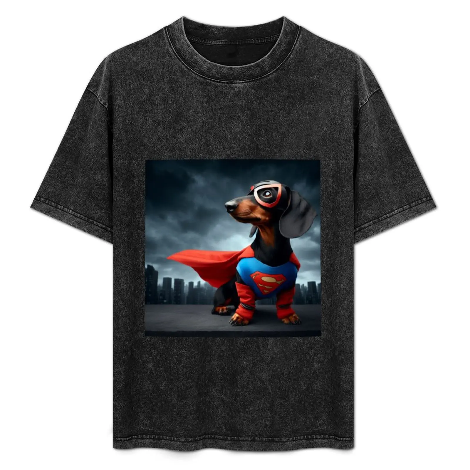 

Superhero Dachshund: Tiny Hero, Big Bark T-Shirt Large Size Basic Casual T-Shirt