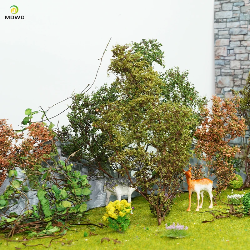 Modelo de vegetación en miniatura, plantas artificiales, hojas, diseño de tren, Diorama, paisaje, accesorios DIY, materiales