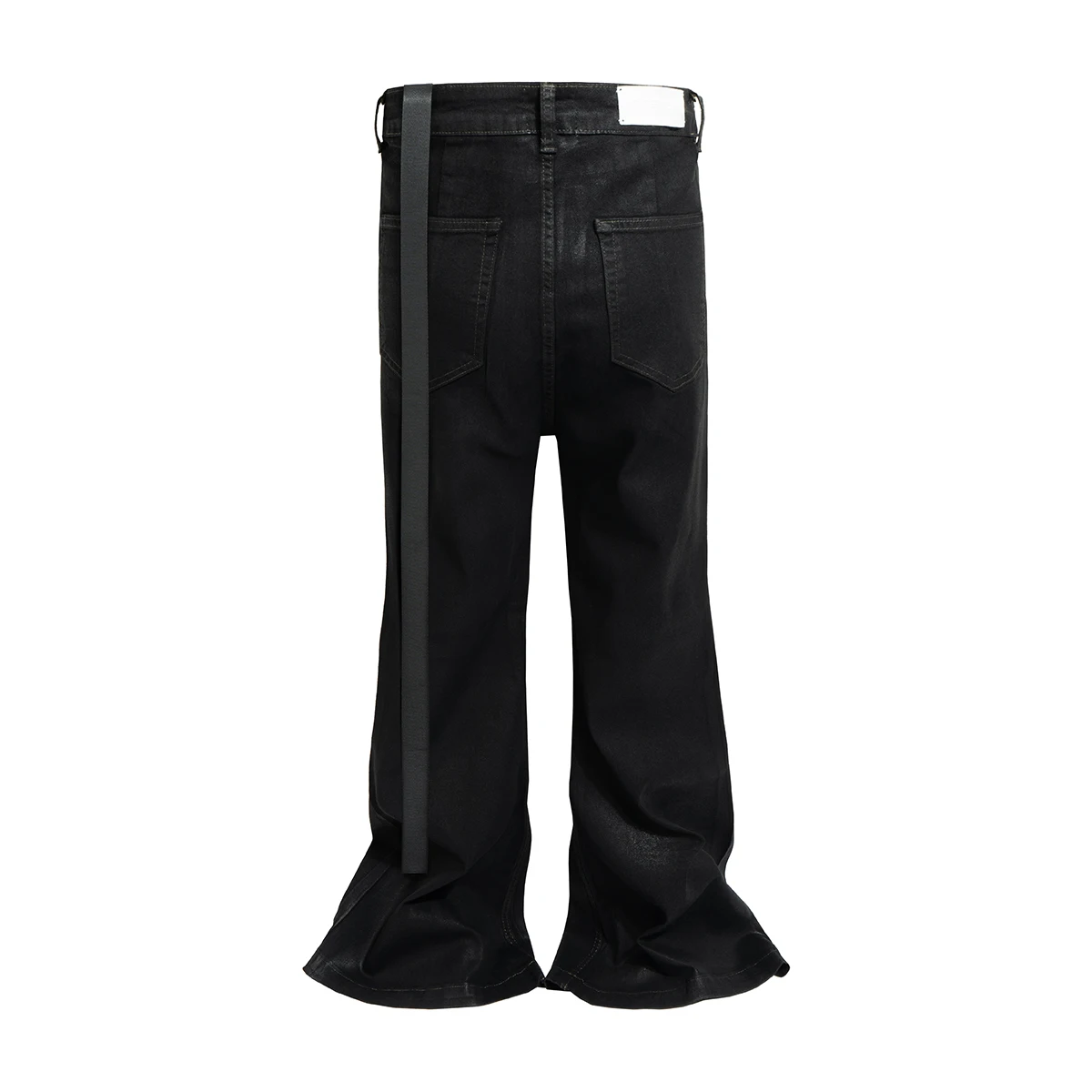 Ro Style Ribbons Matte Coated Stretch Black Flare Pants for Men and Women Lace Up Baggy Leather Trousers Streetwear Boot Cut