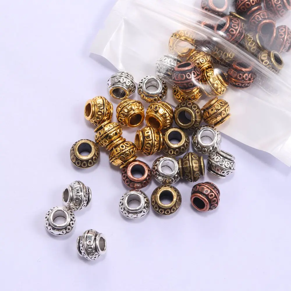 

50pcs Tibetan Metal Big Hole Loose Spacer Tube Beads For Jewelry Making DIY Bracelet Necklace Accessoies Wholesale Supplies