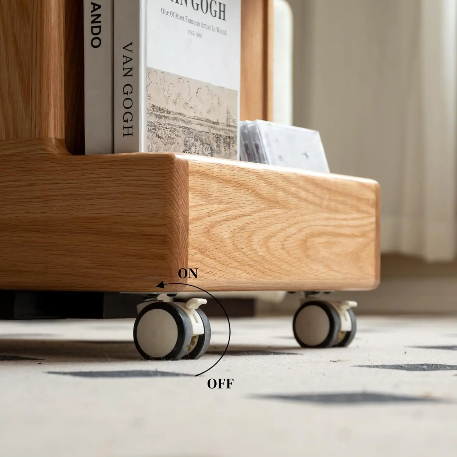 100% Solid Oak Lift Top Coffee Table For Living Room, Small Coffee Table With Rolling Wheels And 360° Rotating Desktop, Wood