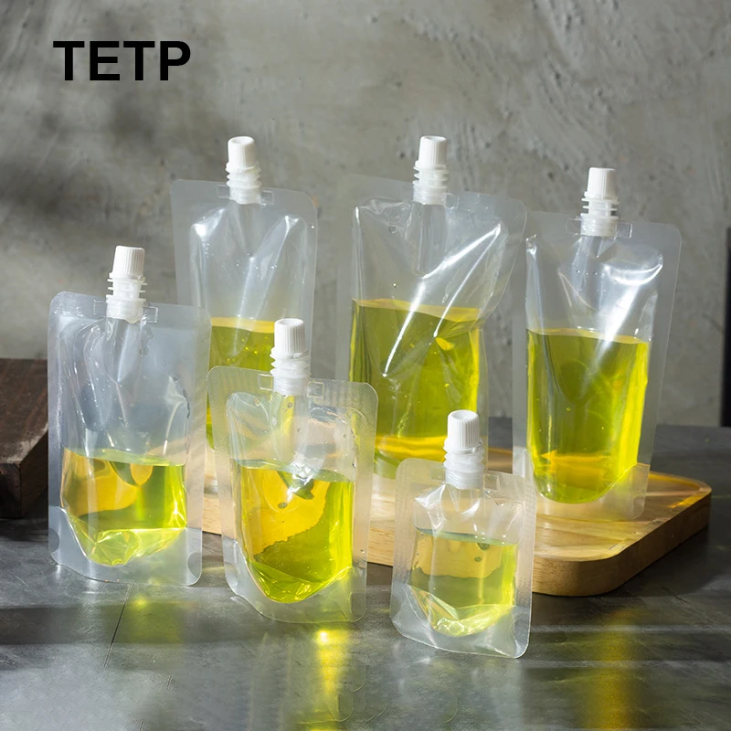 

TETP 50Pcs Liquid Packaging Bags Travel Drink Spout Pouches Home Store Bean Beverage Milk Juice Coffee Storage Transparent