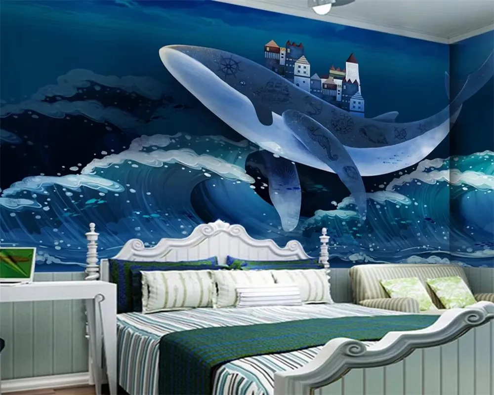 Custom wallpaper 3d mural dream whale children's room background wall kindergarten Nordic Minimalism Animal Children's Wallpaper