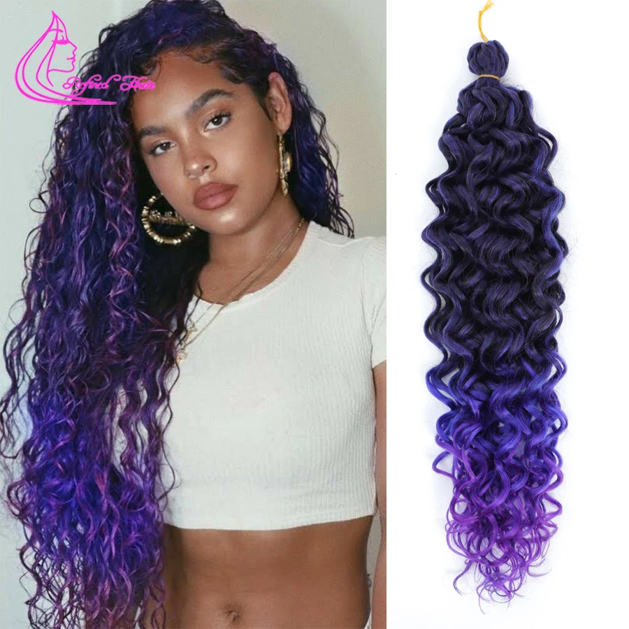 Synthetic Ocean Wave Crochet Hair 18 24Inch Long Freetress Water Wave Braids Ombre purple blue curly Braiding Hair Extensions