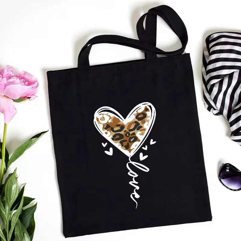 

1pc Valentine'S Day Canvas Tote Bag - Durable Love Heart Printed Handbag Large Capacity for Shopping, Picnic, Party, and Travel