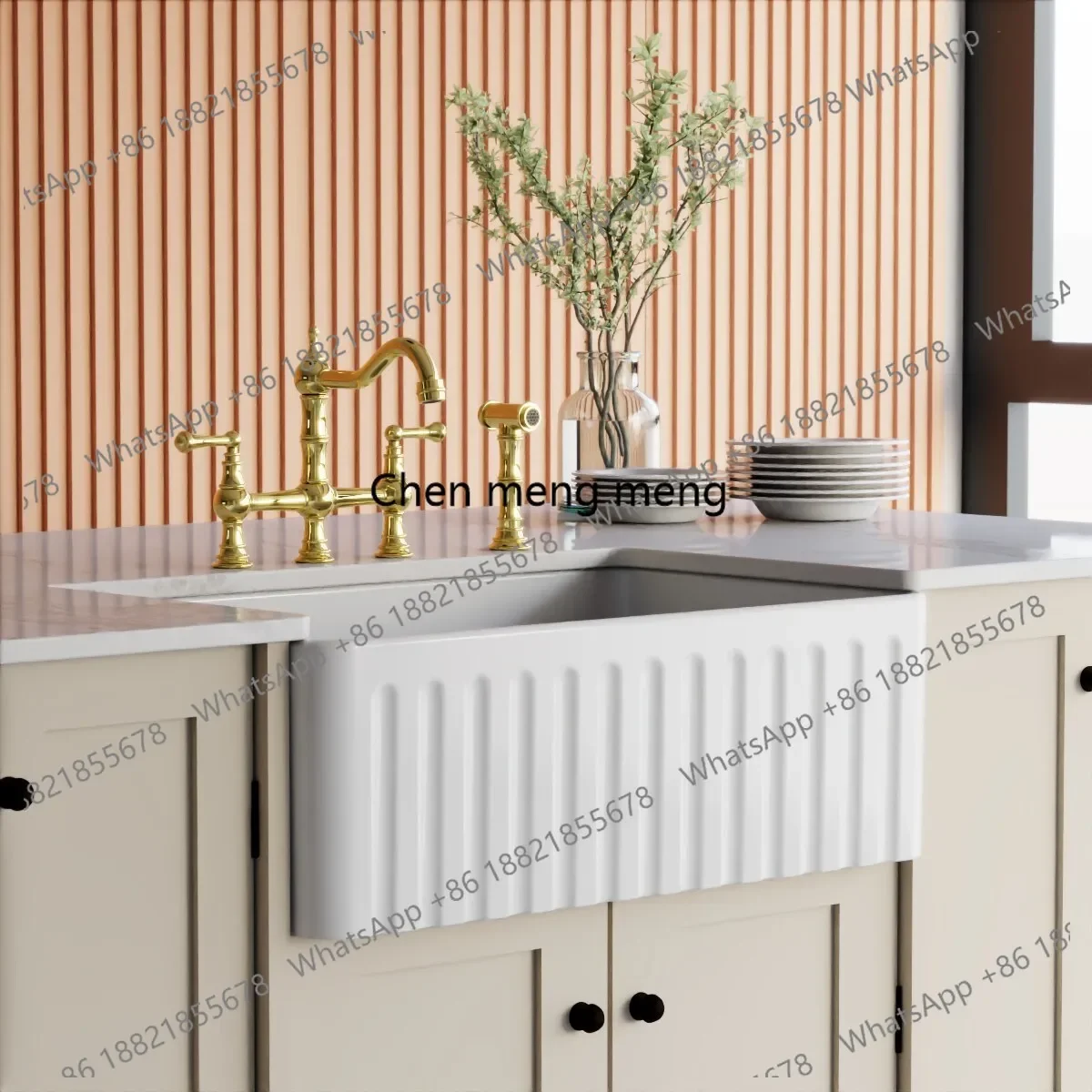 

Discunt Four-hole kitchen faucet chrome-plated set American open kitchen faucet all-copper with hand nozzle