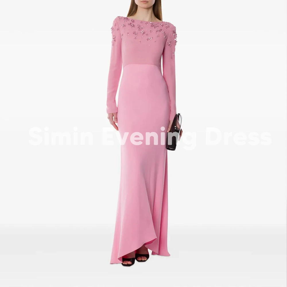 Simin Women's O-neck Beaded Mermaid Saudi Evening Dresses With Long Sleeveless Floor-Length Formal Elegant Party Dresses 2025