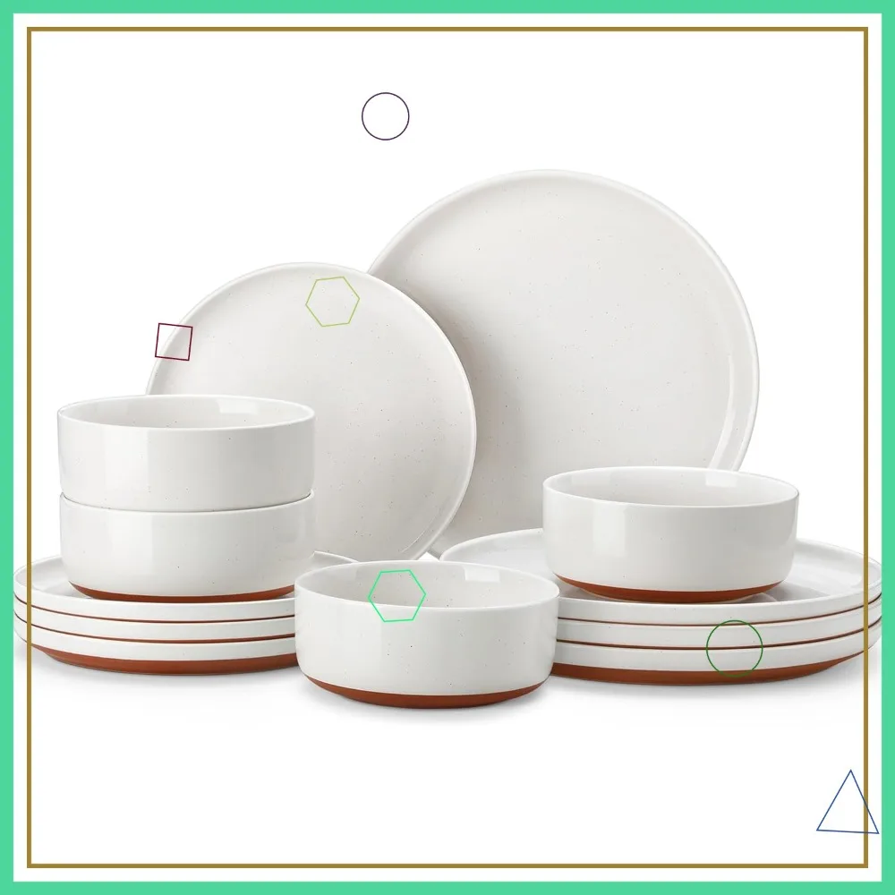 

12-Piece Modern Stoneware Dinnerware Set for 4, Microwave and Dishwasher Safe, White