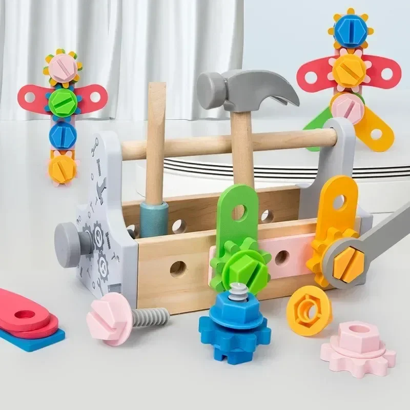 子供用ツールボックス木製おもちゃごっこ遊びセットナット分解ネジ組み立てシミュレーション修理ゲーム教育感覚玩具