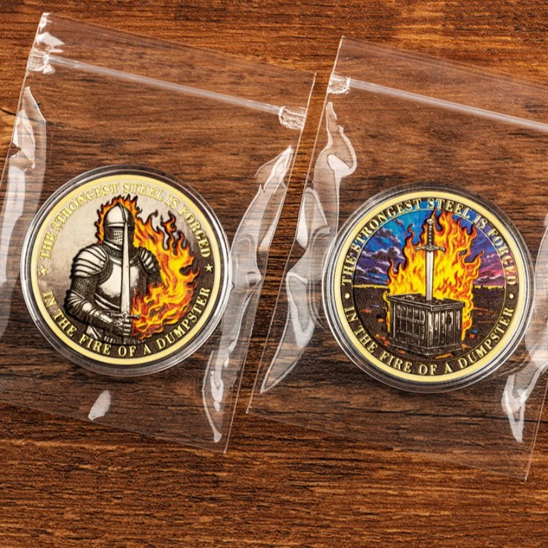 New Creative Trash Can Fire Souvenir Coin Knight Sword Funny Collectible Coins Inspirational Gifts