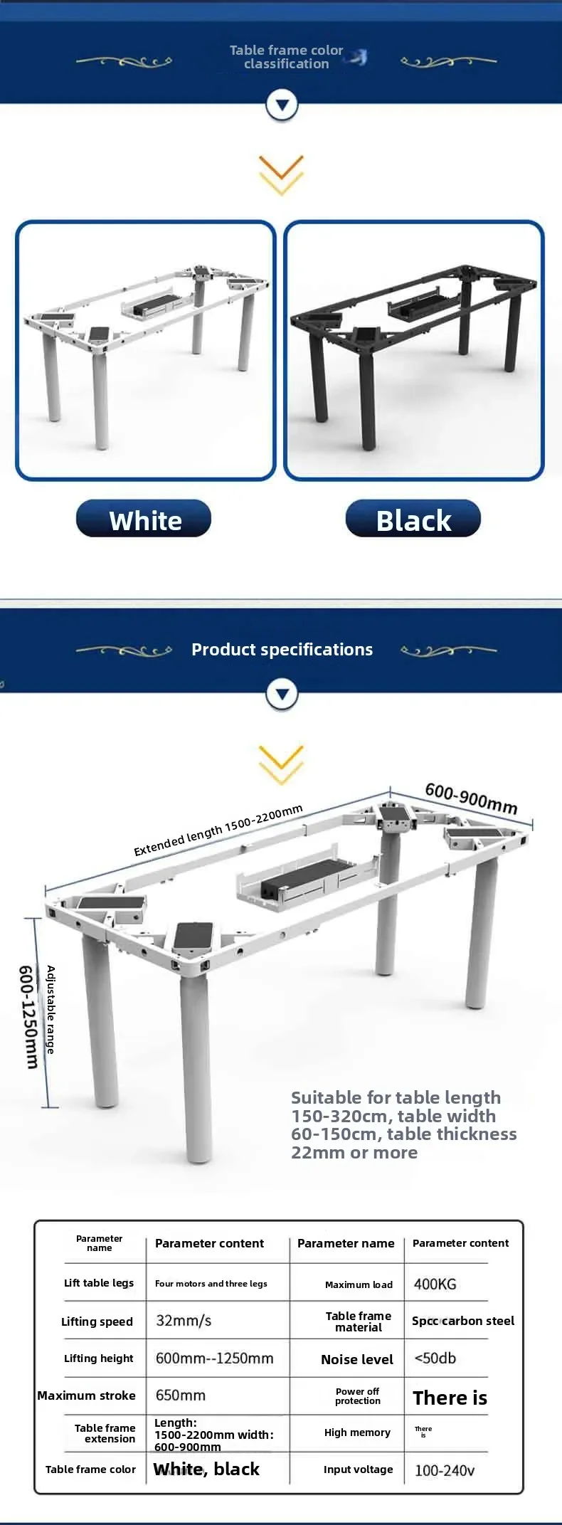 إطار طاولة رفع كهربائي F4Y بأربعة محركات وأربعة أرجل طاولة من الخشب الصلب إطار طاولة كبير من الدرجة الأولى بلاطة صخرية كبيرة الحاملة #6