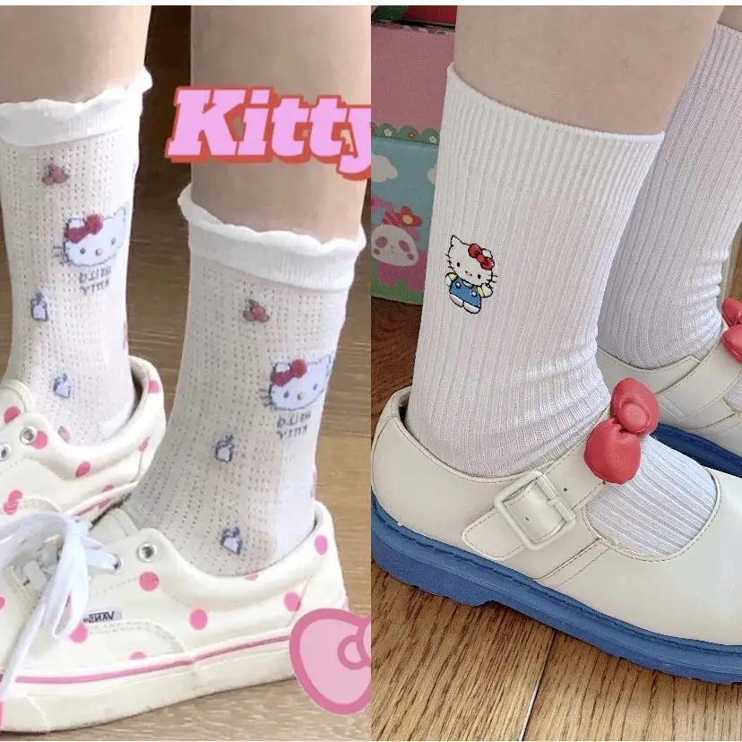 

2 Pairs Kawaii Sanrio Cartoon Crew Socking Anime Hello Kitty Kuromi Cinnamoroll Long Tube Harajuku Keep Warm Socks Girl Gift