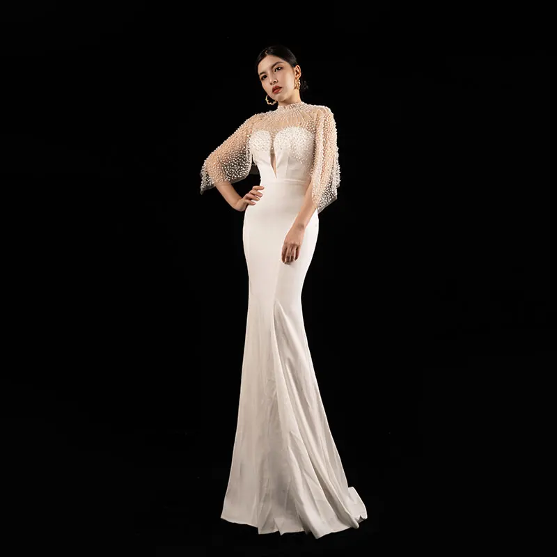 Baisha Luxury White Evening Dresses For Women 2024 Luxury Designer Prom Handmade Beading Long Gown Celebrity FF2