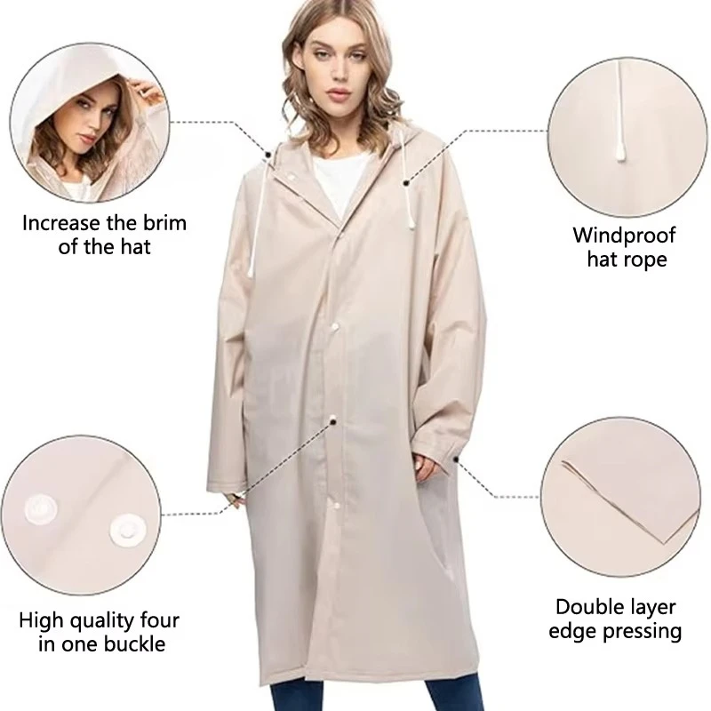 EVA Unisex Regenmantel für Erwachsene, verdickt, wiederverwendbar, einteiliger Regenmantel für Outdoor-Reisen, Klettern, wasserdicht, universelle Regenbekleidung