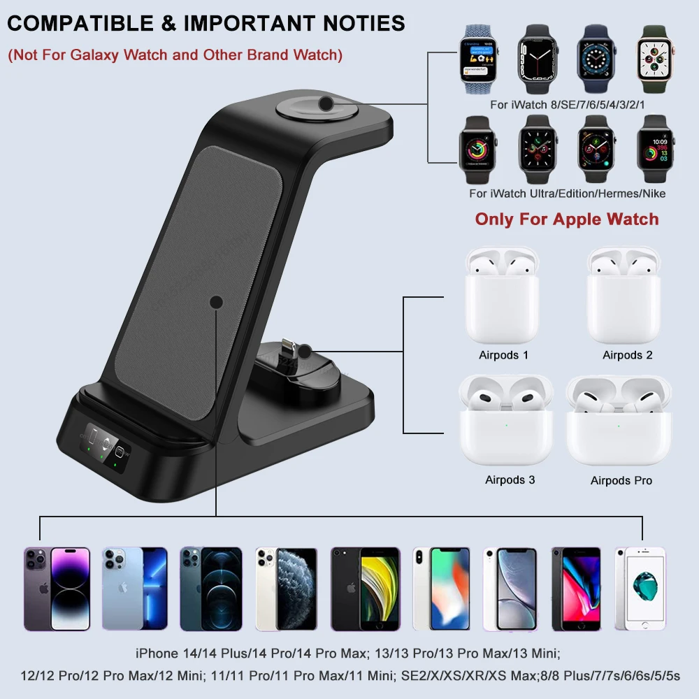 Wireless Charger 3 in 1 For IPhone 14 Pro Max 13 12 11 QI Fast Charging Station For Apple Watch 8 Ultra Serie 7 6 5 Dock Stand