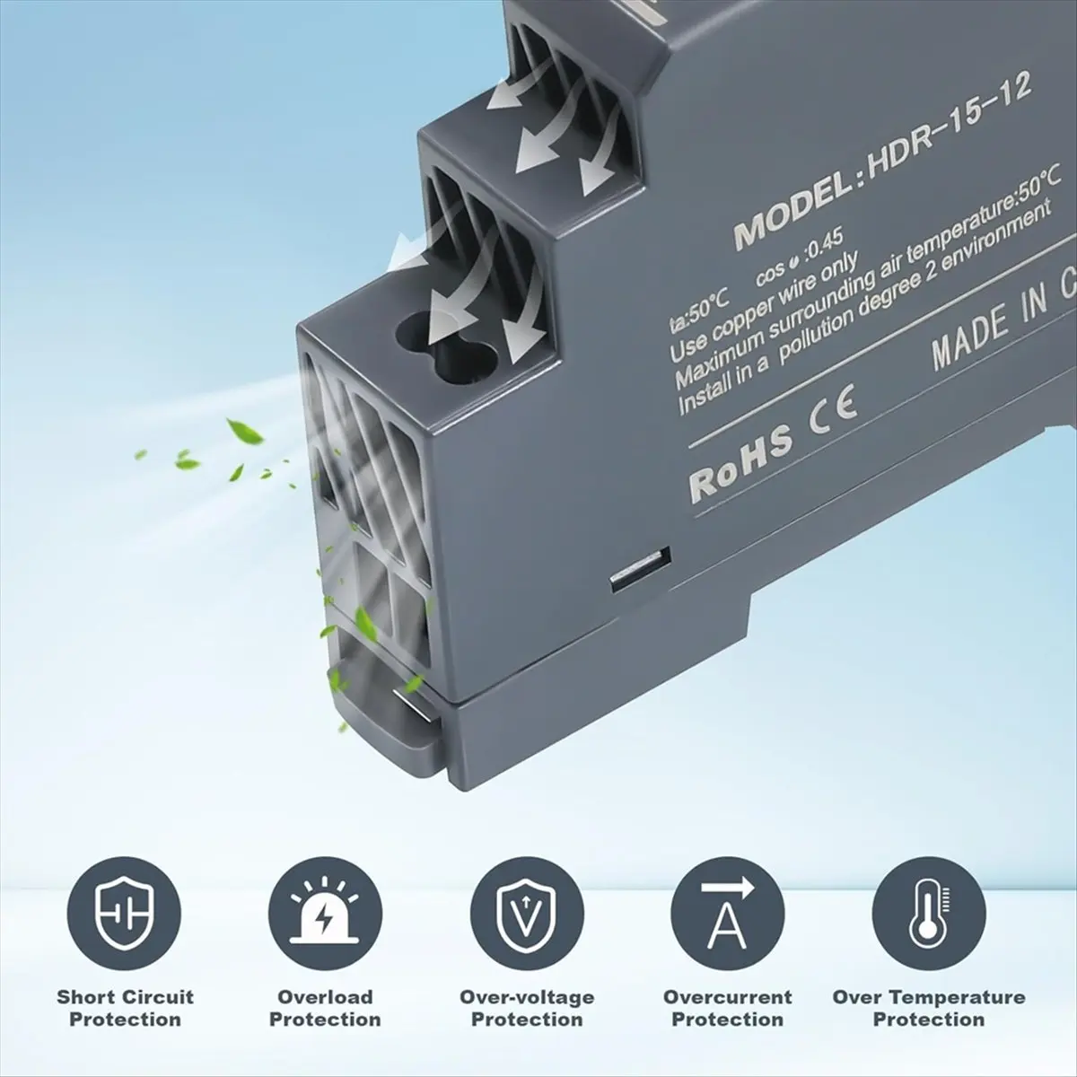 【B63C1】 DIN Rail Power Supply 12V DC 1.25A 15W, Input 100-240V AC 50/60Hz DIN Rail Transformer for Home or Industrial Automation