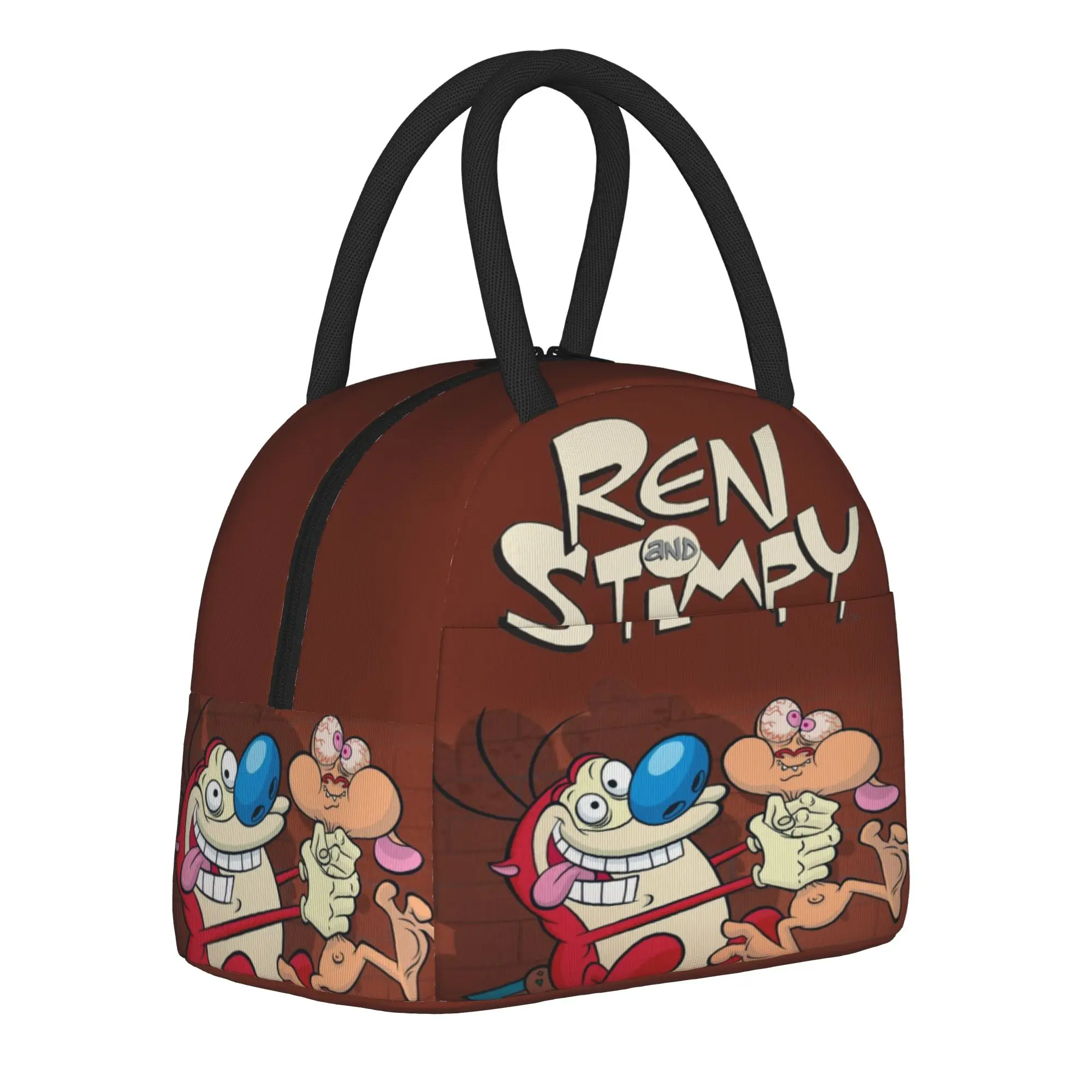  Duo Rucksack Ren & Stimpy  Insulated Lunch Bag for Men Women  Food Container Portable Cooler Thermal Lunch Boxes For Travel