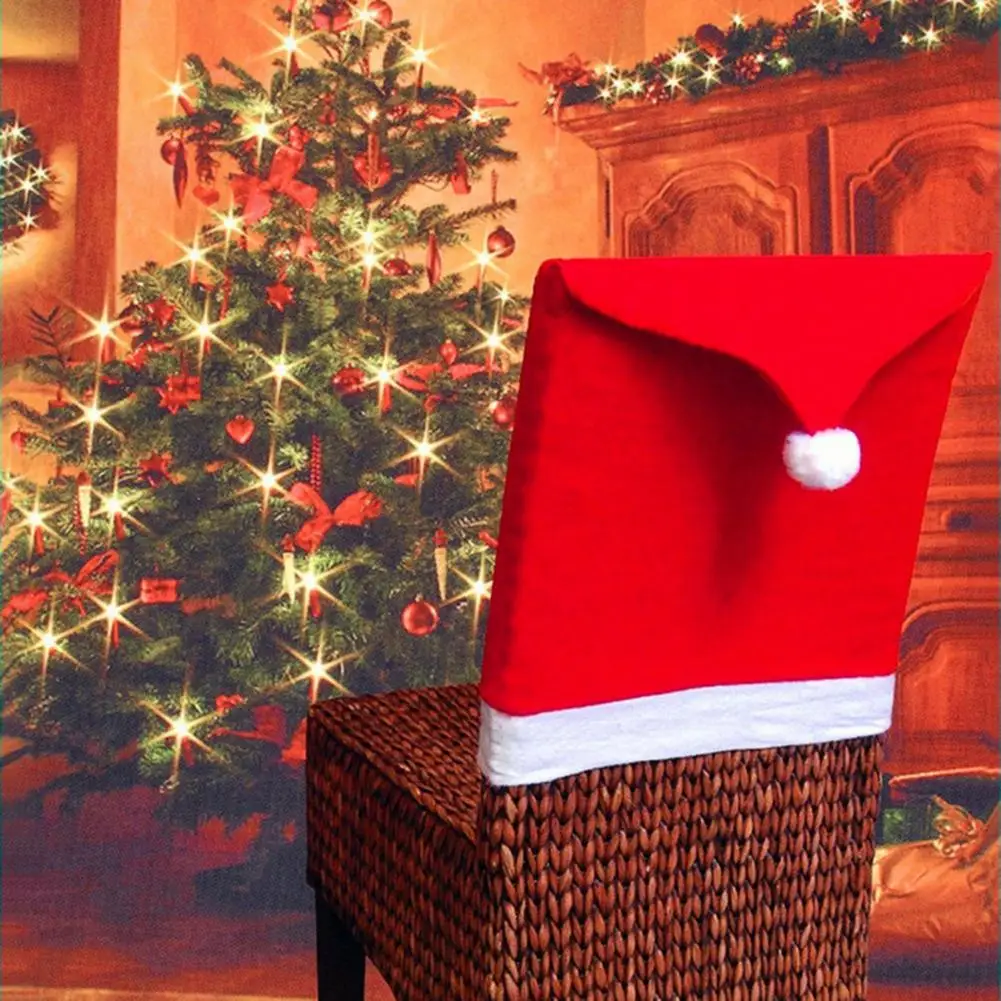 Christmas Santa Hat Seat Cover Chair Cover Decorative Dining Chair Decor Cover Festival Favor Home Party Dinner Table Art Case