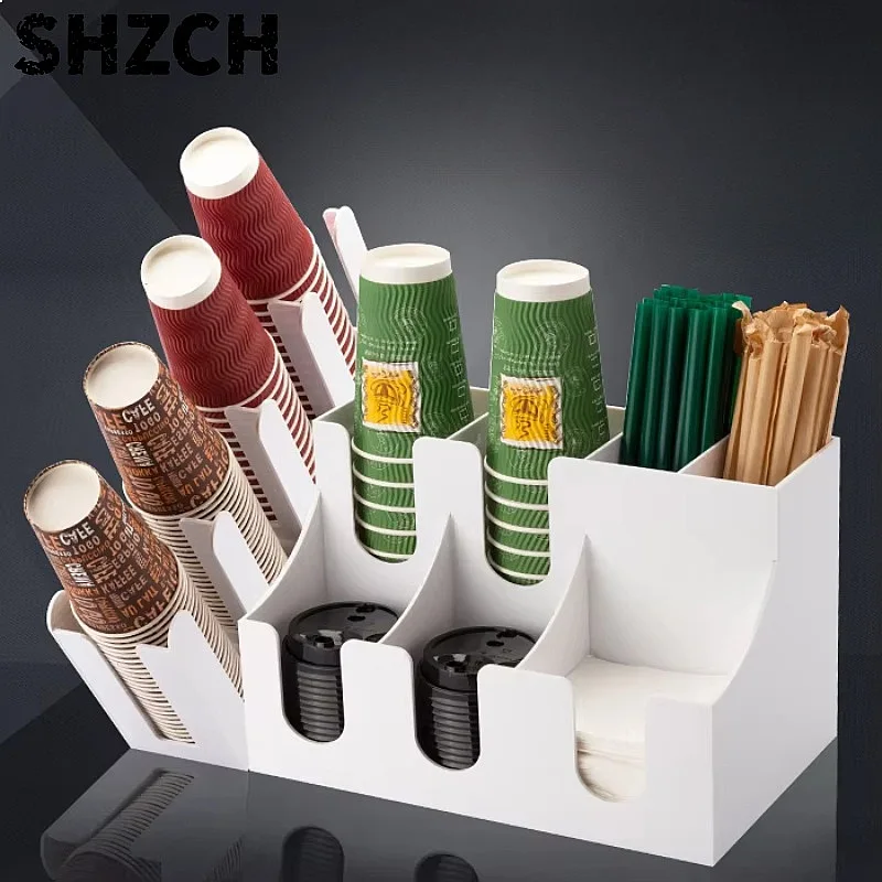 Acrylic Paper Holder Milk Tea Cup Dispenser Bar Counter Straw Box Storage Essential Drink Station Supplies