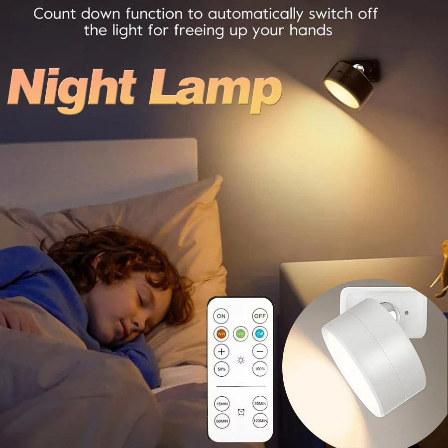Lampu Dinding Isi Ulang Remote Control Lampu Ambient Kamar Tidur Lampu Malam Baca Dapat Diredupkan Lampu Kabinet LED Sentuh 360 Dapat Disesuaikan