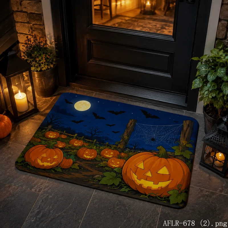 VIKAMA Halloween Pumpkin Lantern Doormat, Soft Non-Slip Mat, Spooky Indoor Outdoor Rug, Aesthetic Fall Decor, Scary Home Decor