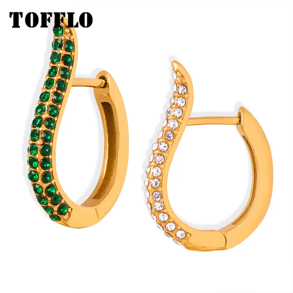 

TOFFLO Stainless Steel Jewelry Droplet Shaped Inlaid Zircon Earrings For Women's Elegant Earrings BSF981