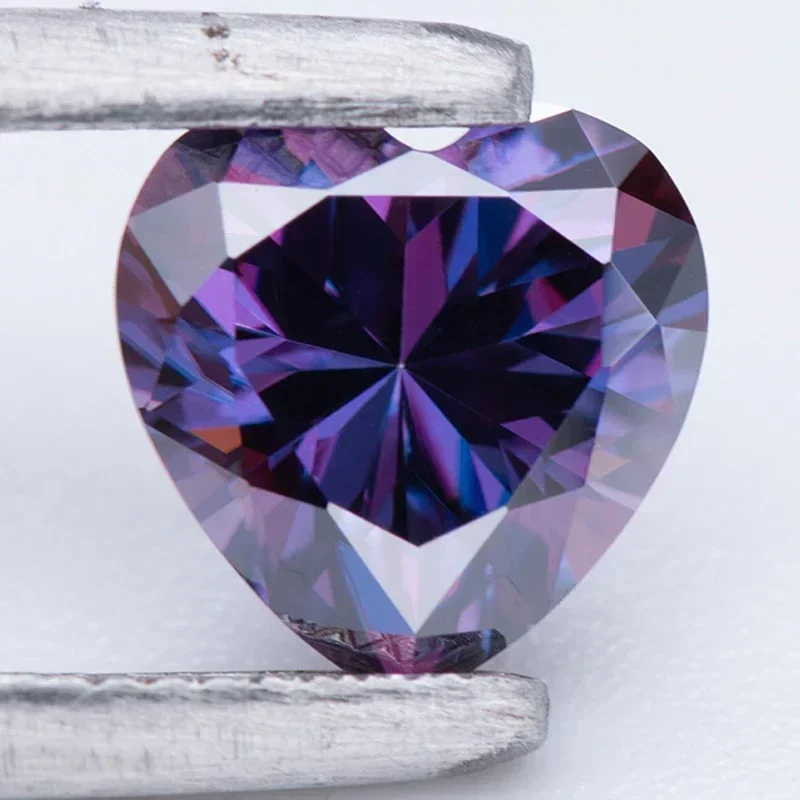 Moissanite Stone Imperial Purple Color Heart Shape VVS1 with GRA Certificate Pass Diamond Tester Charms Jewelry Making Materials