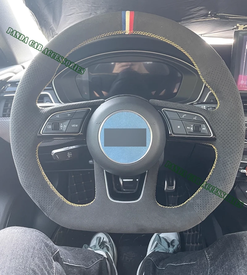 Genuine Leather Suede Yellow Thread Hand Sewing Steering Wheel Cover Wrap Car Accessoires Specifically For Audi A3 A5 S3 S4 S5