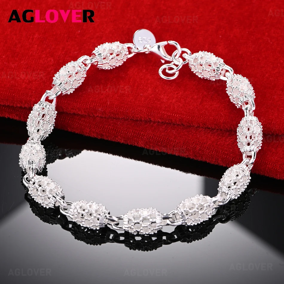 

AGLOVER 925 Sterling Silver Hollow Lantern Beads Bracelet Fashion Elegant Women Party Jewelry