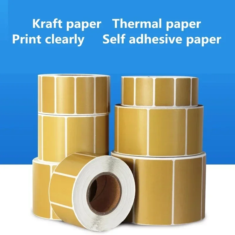 Kraft Paper Brown Thermal Sensitive Label Printing Paper Waterproof Oil Proof Bar Code Print Autohesion Identification Stickers