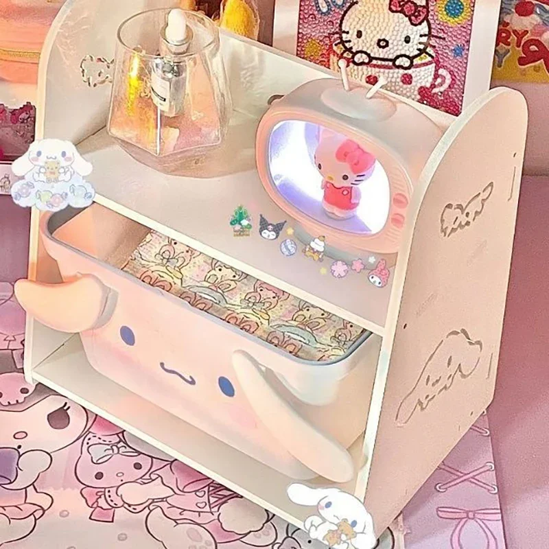 Sanrio Kawaii Anime Hello Kitty Storage Shelf Cute Sweet Cinnamoroll Kuromi Cartoon Desktop Storage Rack Lovely Gifts for Girls